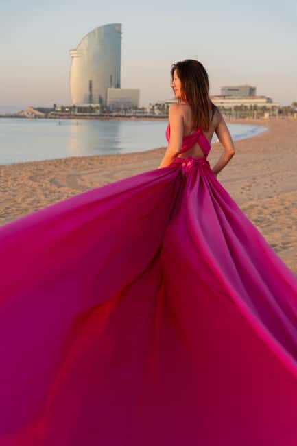 Barcelona: Magic Pink Flying Dress Photoshoot - Experience the Magic of Barcelona with a Pink Flying Dress Photoshoot