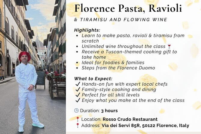 Florence: Ravioli & Pasta Class with Tiramisu and Unlimited Wine - Key Points