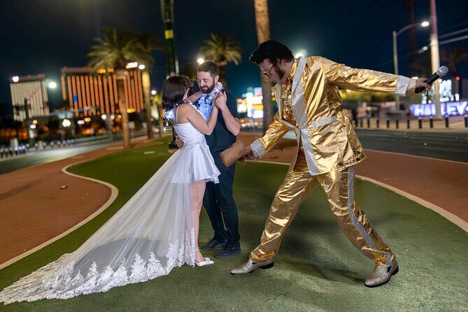 Gold Elvis Wedding or Vow Renewal at Las Vegas Sign - Quick Overview