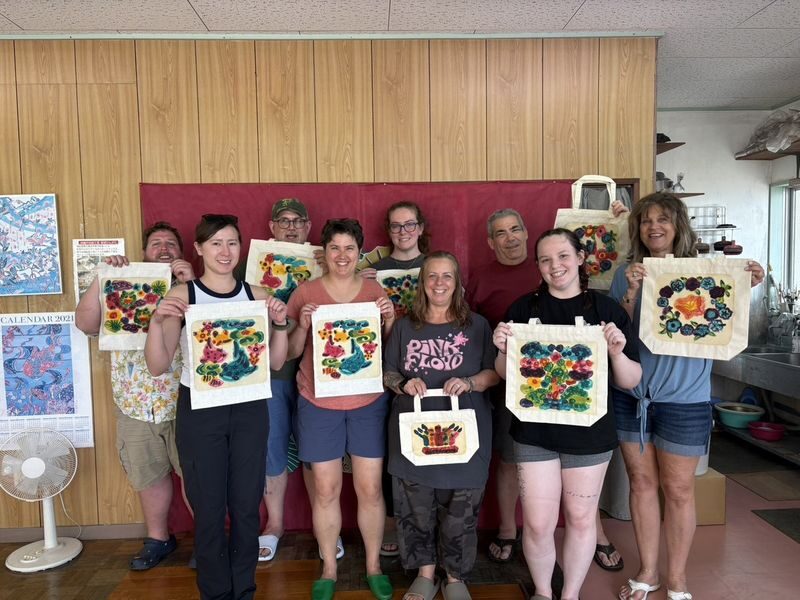 Gusuku Bingata Dyeing Workshop: Okinawan Traditional Craft Making - Following the sample, one color at a time