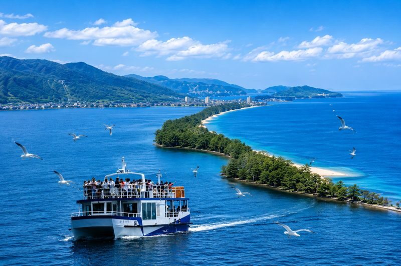 Kyoto Amanohashidate & Miyama Village: Includes boat cruise + cable car + crab lunch (pickup/drop-off in Osaka or Kyoto) - Amanohashidate from the boat and the observatory