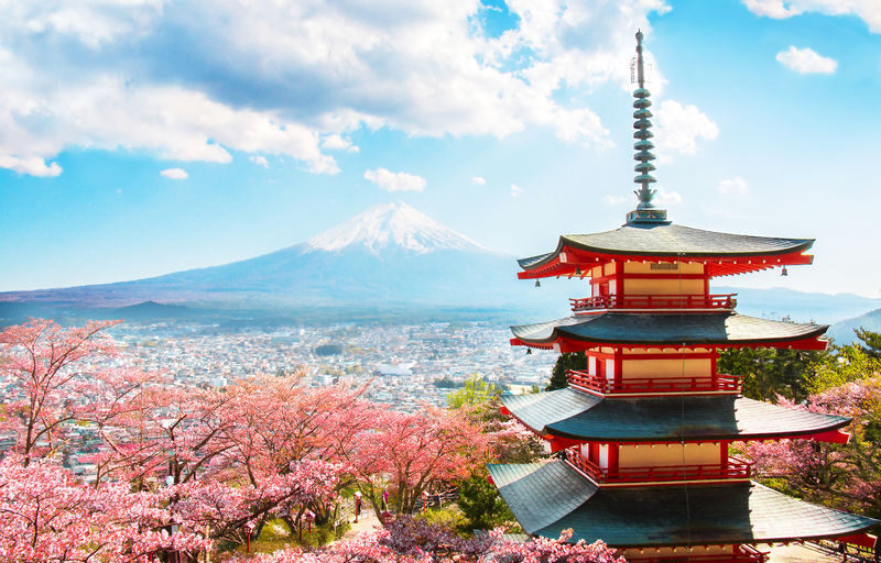 Mount Fuji Classic Day Tour: Arakurayama Sengen Park/5th Station & Lake Kawaguchiko for Cherry Blossoms in Spring and Autumn Leaves in Autumn. Round trip from Tokyo. Hotel pickup and drop-off can be added. (Chinese service) - Arakurayama Sengen Park: Fuji, pagoda, and stairs