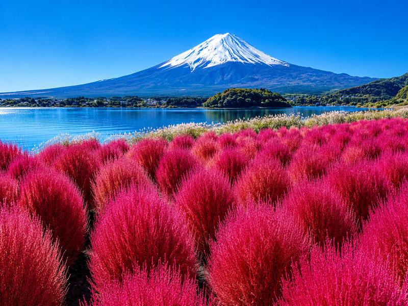 Mount Fuji Day Trip from Tokyo Daily Departure: Chureito Pagoda, Kawaguchiko Oishi Park, Oshino Hakkai, Lawson Convenience Store - Oishi Park and the changing flower calendar