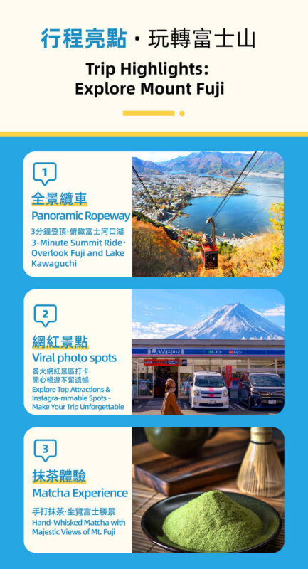 Mount Fuji Sightseeing Cable Car Experience & Photo Spot Day Tour with Lunch Option: Lawson Convenience Store & Kawaguchiko Matcha Experience & Kawaguchiko Panoramic Ropeway & Oshino Hakkai (Departing from Tokyo) - Catching the season at Oishi Park