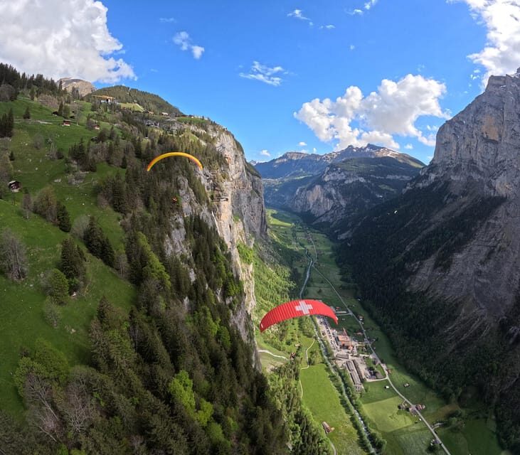 Mürren: Paragliding over Lauterbrunnen Cliffs and Waterfalls - The Landing in Stechelberg