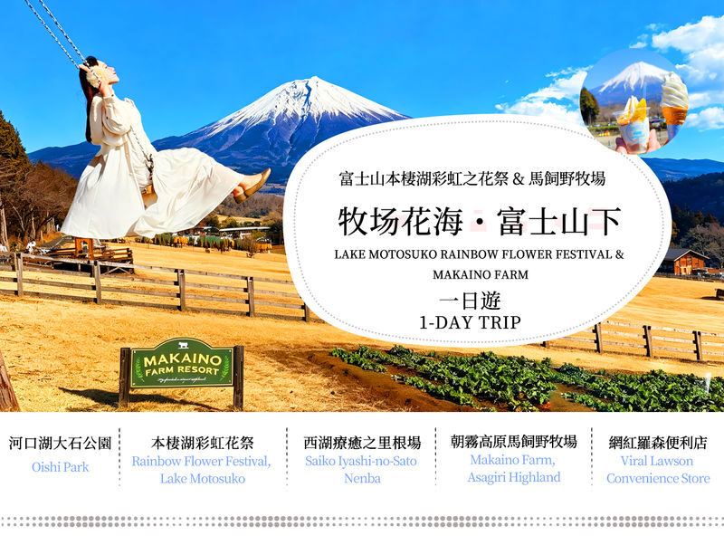 One-Day Tour to the Secret Flower Fields of Mount Fuji | Oishi Park x Motosuko Rainbow Flower Festival / Saiko Iyashi no Sato Nenba x Popular Makaino Farm x Lawson Photo Shoot (Departure from Tokyo) - What the price covers, and what it does not
