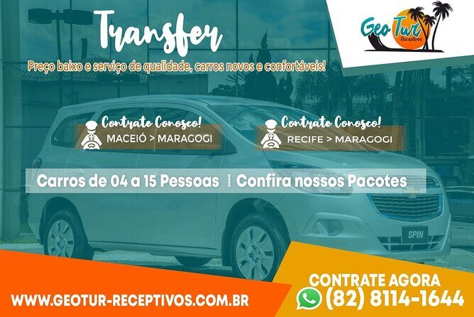 Private Transfer Maragogi to Recife from 01 to 06 Pax by Geo Tur Receptives - Key Points