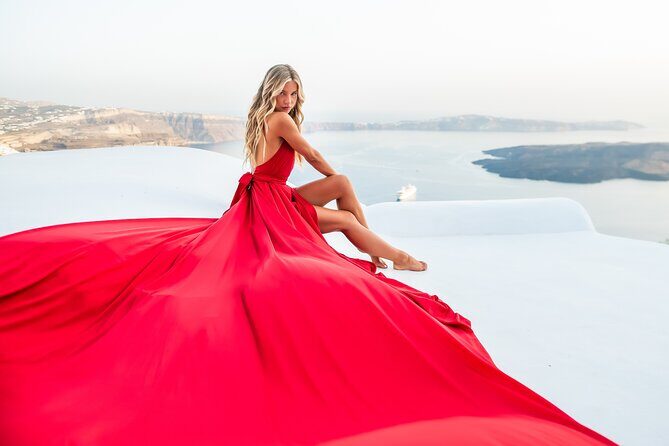 Professional Flying Dress Photoshoot In Santorini - The Sum Up