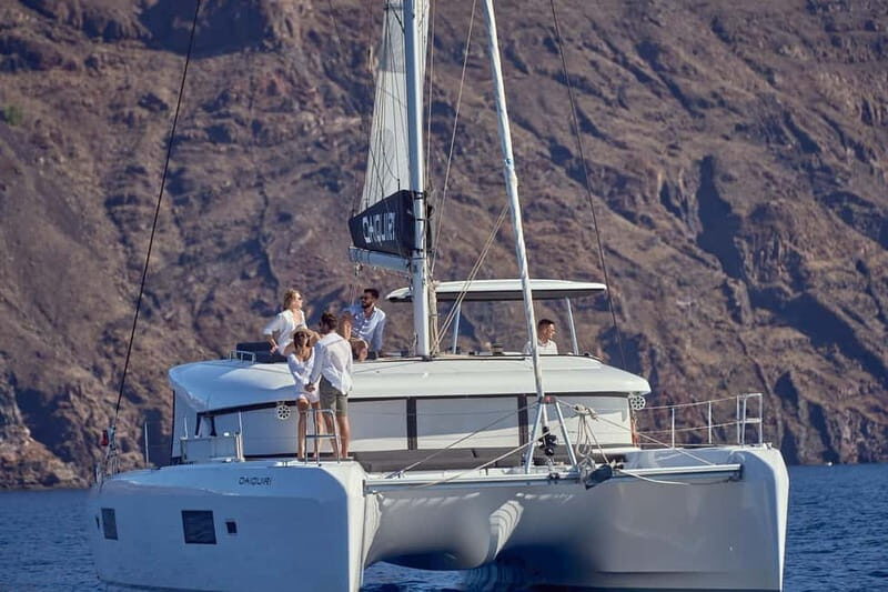 Santorini: Caldera Classic Catamaran Cruise w/ Meal & Drinks - Sunset or Sunbathing: Your Choice