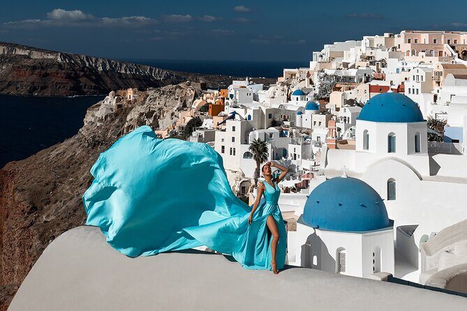 Santorini flying dress photo - In-Depth Look at the Santorini Flying Dress Photoshoot