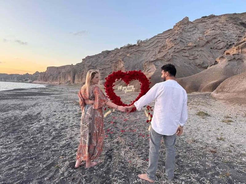 Santorini: Vlychada Beach Wedding Proposal with Heart Arch - Key Points