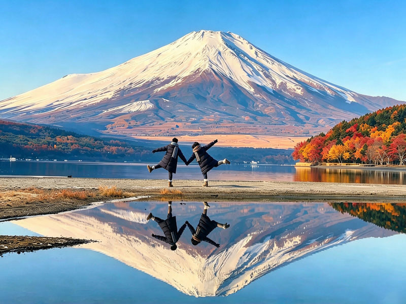 Six Must-Visit Photo Spots for Mount Fuji + Flower Viewing: Lake Yamanaka for Mount Fuji Reflection & Hikawa Clock Shop & Lawson Convenience Store & Arakurayama Sengen Park & Lake Kawaguchiko | Departing from Tokyo - Six photo stops, with a shrine along the way