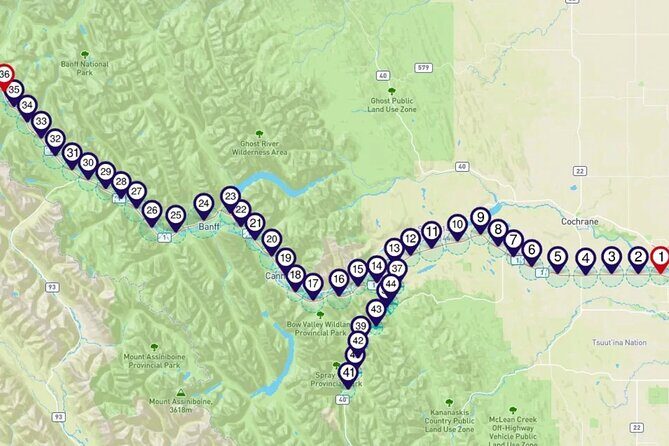Smartphone Audio Driving Tour between Lake Louise and Calgary - The Itinerary in Depth