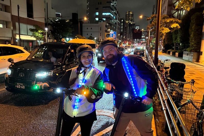 Tokyo Night E-Scooter Tour with Tokyo Tower - Riding through the streets around Minato