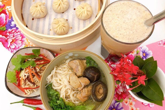 Xiao Long Bao, Chicken vermicelli with mushroom and sesame oil, Tofu strips salad, Bubble milk tea. Taiwan Traditional Delicacies Experience-A (Taipei Cooking Class) - FAQ